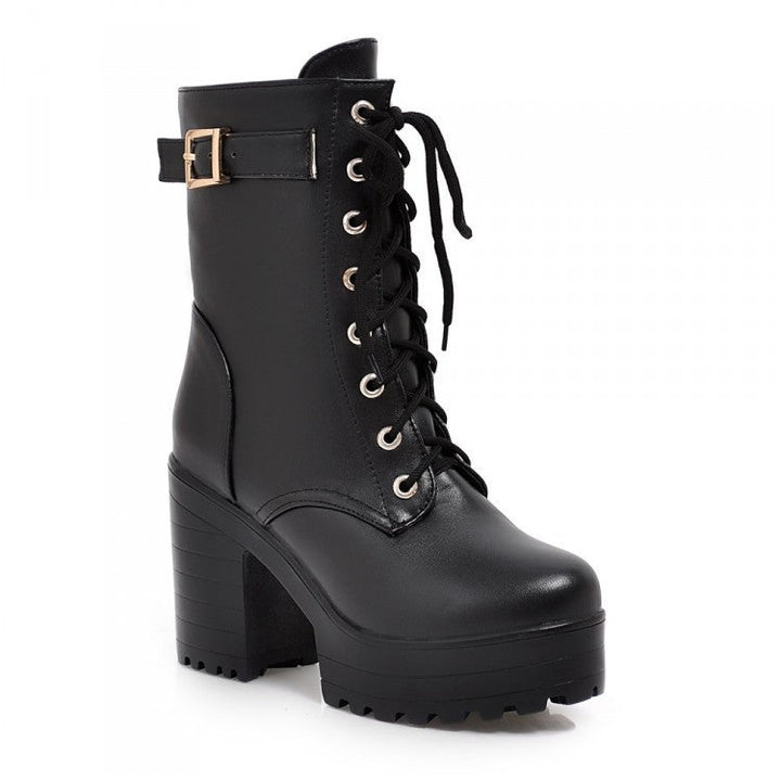 Lena - Robuste Schnürstiefel mit Schnalle und Profilsohle