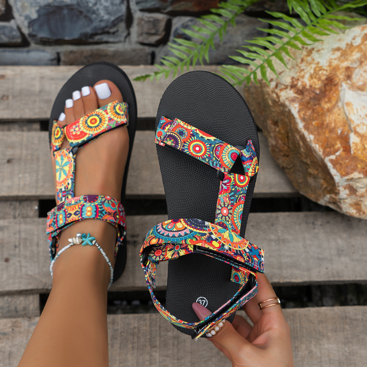 Bunte leichte Damen-Sommersandale mit Klettverschluss