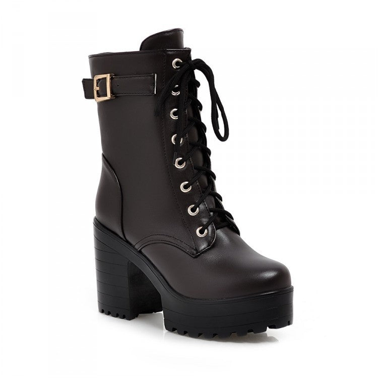 Lena - Robuste Schnürstiefel mit Schnalle und Profilsohle