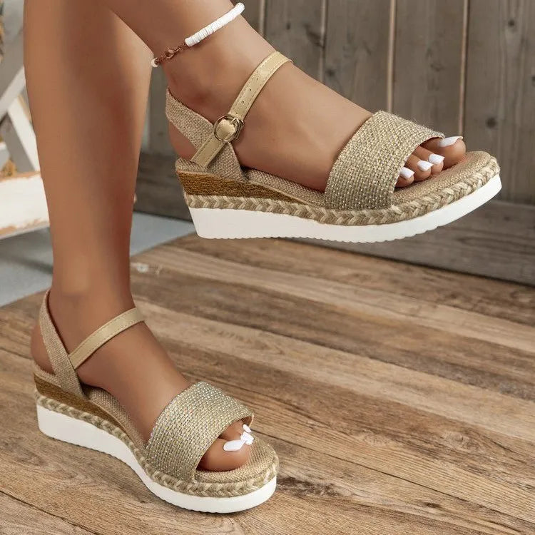 Stilvolle Hanfseil Wedge-Sandalen