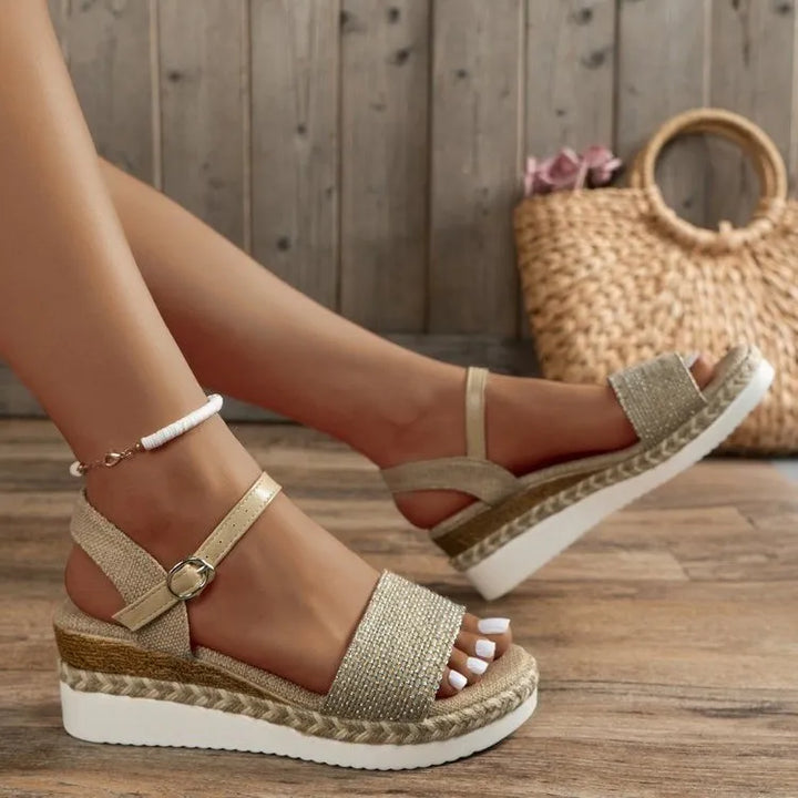 Stilvolle Hanfseil Wedge-Sandalen
