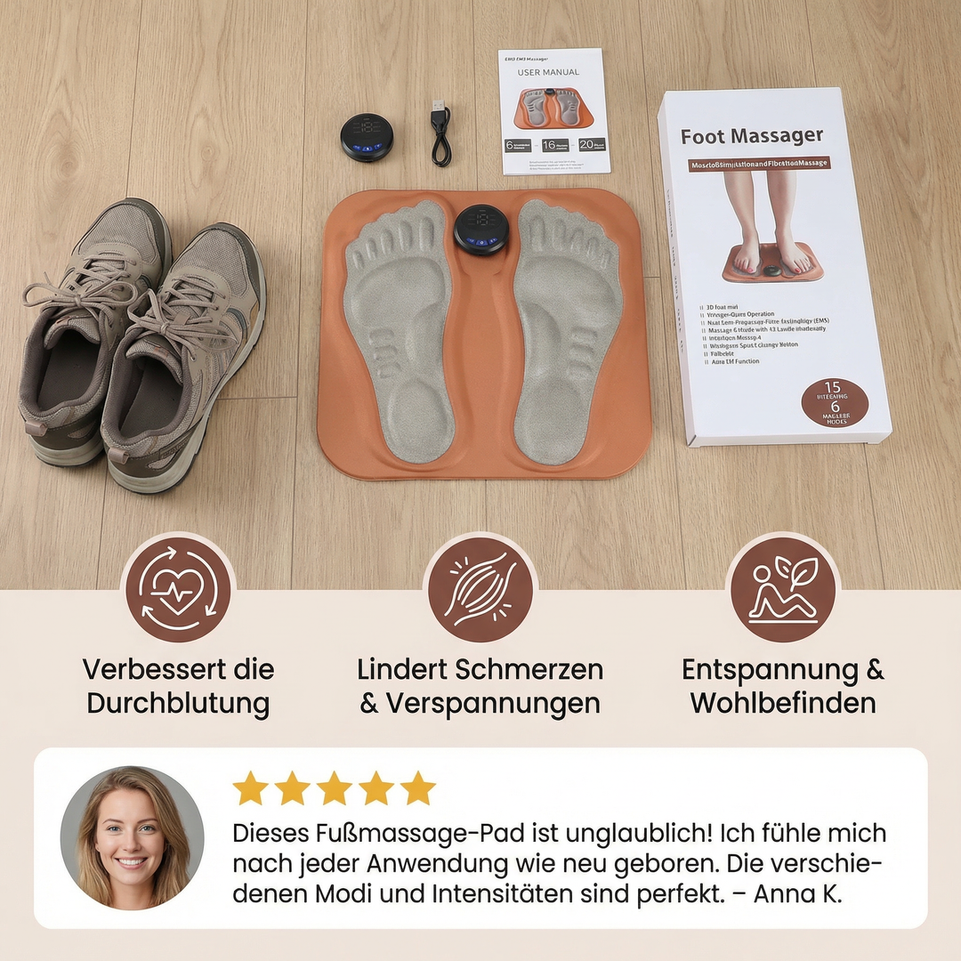3D Fußmassage-Pad mit Fernbedienung – Elektrischer EMS Fußmassager mit 8 Modi & 29 Intensitätsstufen