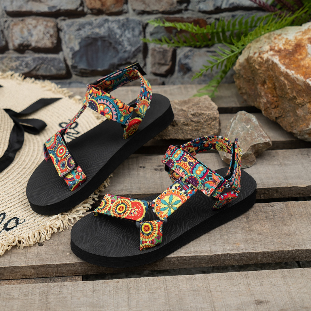 Bunte leichte Damen-Sommersandale mit Klettverschluss