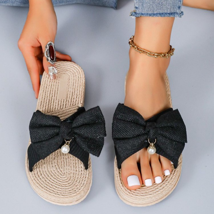 Damen Slipper mit Schleife und Seilsohle