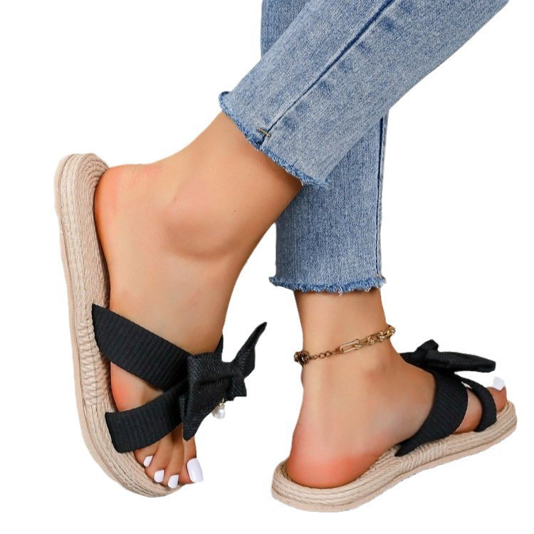Damen Slipper mit Schleife und Seilsohle
