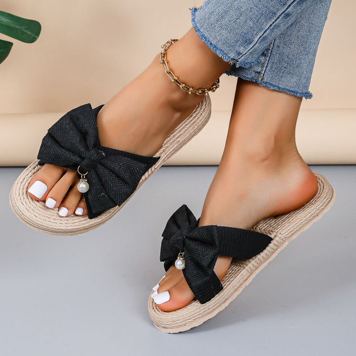 Damen Slipper mit Schleife und Seilsohle