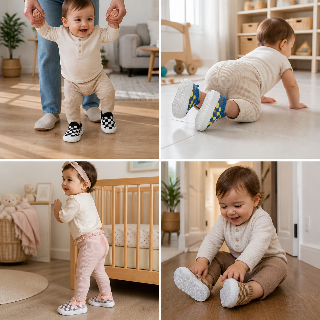 Leichte karierte Lauflernschuhe für Babys mit weichen rutschfesten Sohlen