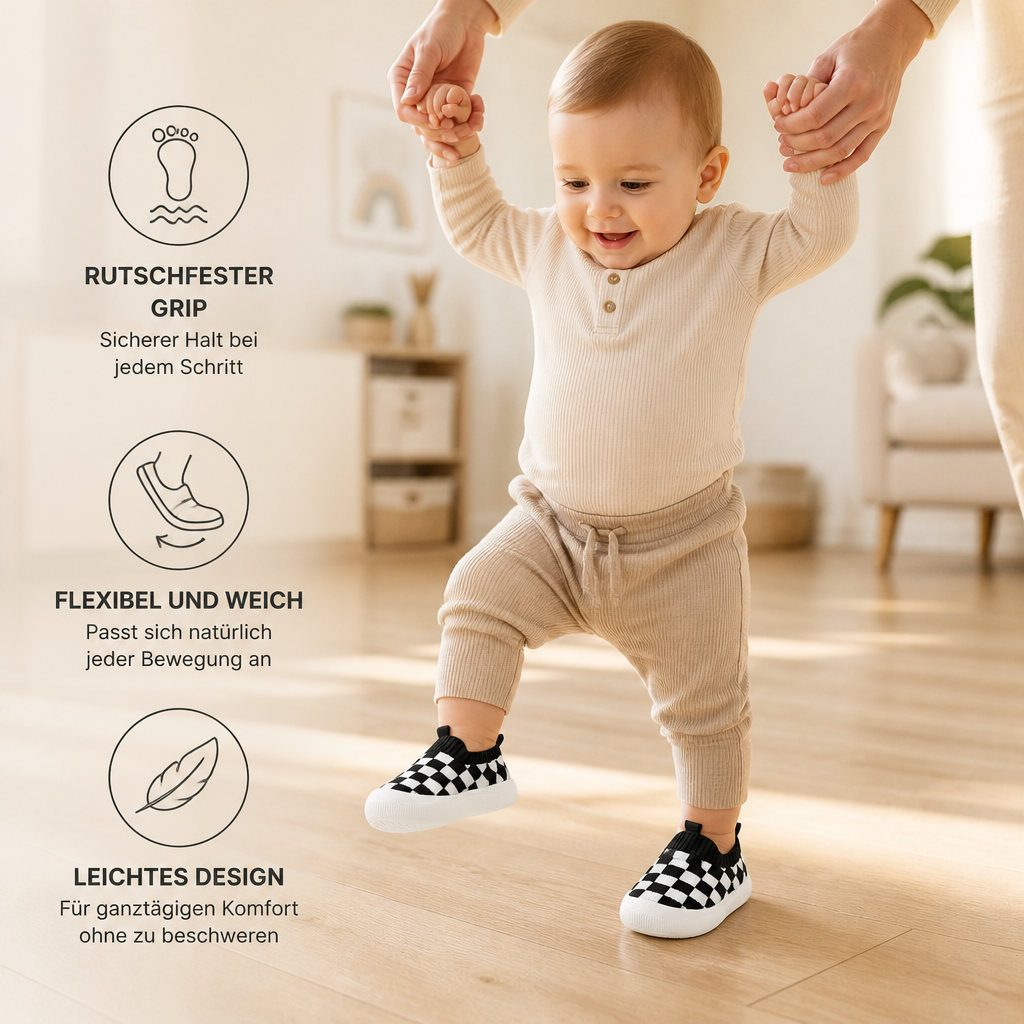 Leichte karierte Lauflernschuhe für Babys mit weichen rutschfesten Sohlen