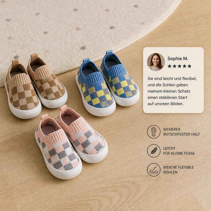 Leichte karierte Lauflernschuhe für Babys mit weichen rutschfesten Sohlen