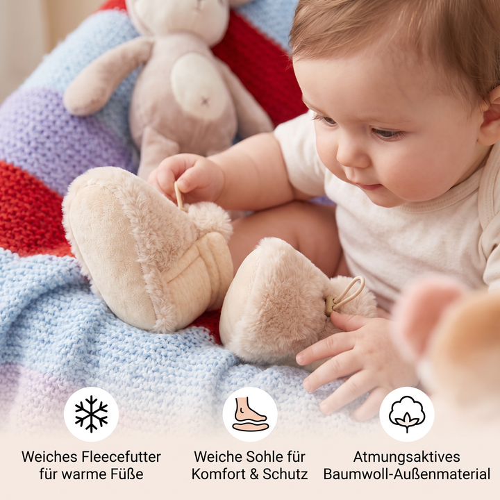 Warme & gemütliche Baby-Booties aus Baumwolle mit Fleecefutter und weichen Sohlen