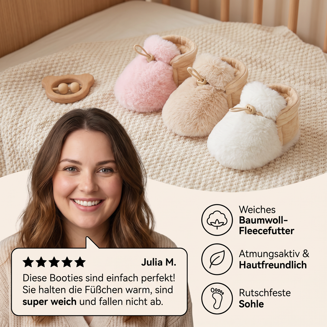 Warme & gemütliche Baby-Booties aus Baumwolle mit Fleecefutter und weichen Sohlen